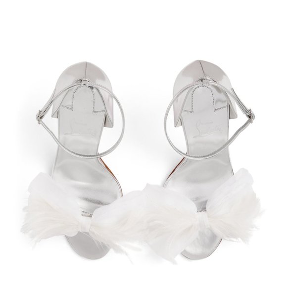 Christian Louboutin ANEMONA 100 Feather Bow Metallic Sandals Heels Shoes - Picture 5 of 16